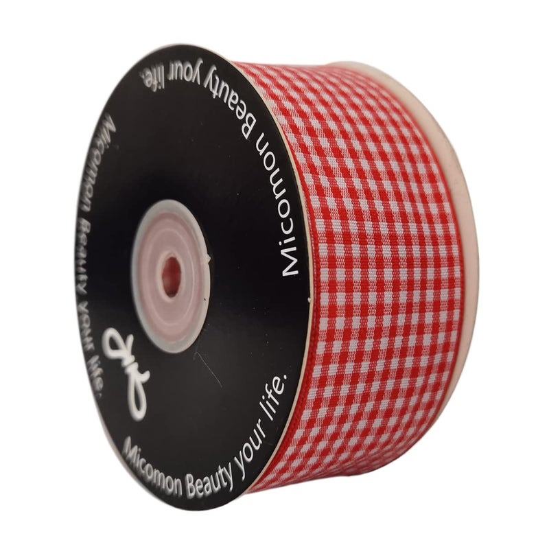 Micomon 1.5 Inch Red and White Woven Edge 100% Polyester Gingham Ribbon 25 Yards Each Roll (1-1/2"", Red) - Image 2